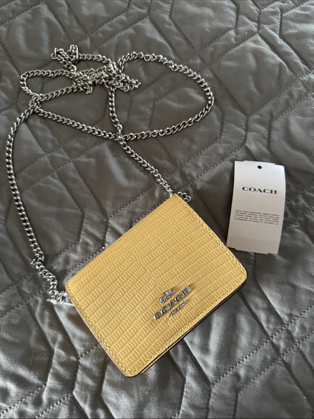Coach Yellow Textured Pebbled Leather Chain Crossbody